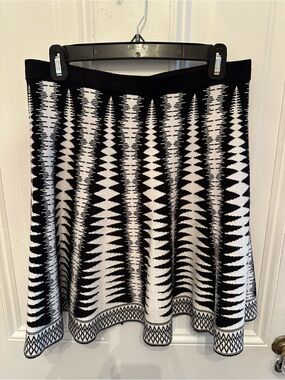 Saks Fifth Avenue Black & White Geometric Skater Skirt